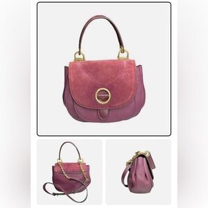 Michael Kors Isadore Leather Suede Medium Top Handle Satchel Purple Crossbody